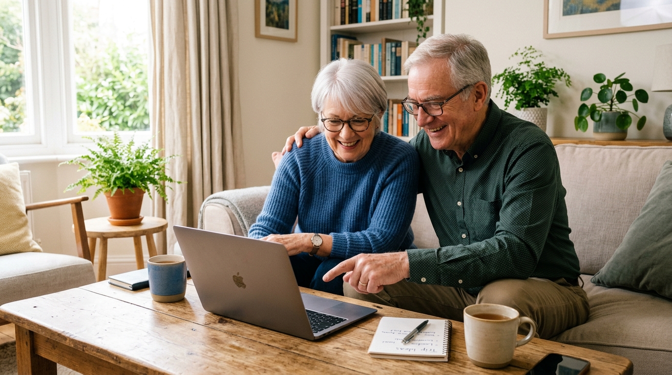 Senior travelers comparing flexible flight dates on Delta fare calendar