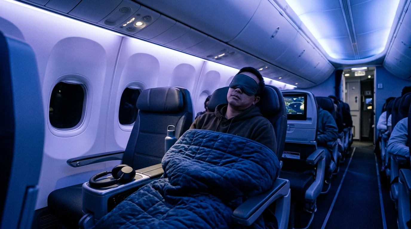 Preparing for Rest and Sleep on Delta Red Eye Flight